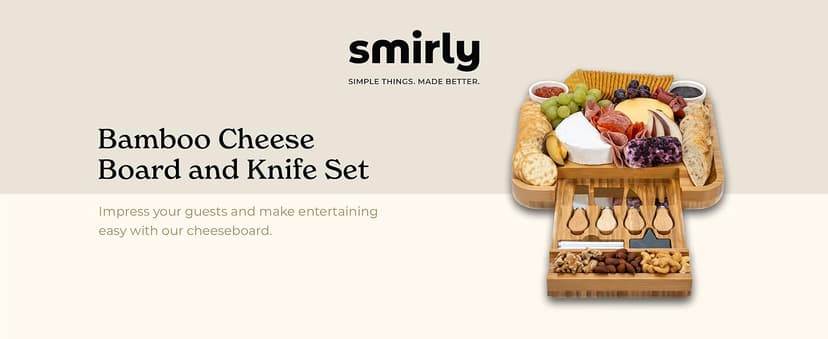 SMIRLY Charcuterie Board Set - Large Bamboo Cheese Board for Serving - House Warming Gifts New Home, Wedding & Bridal Shower Gift, Birthday Gift for Women