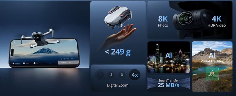Potensic ATOM 2 Fly More Combo Drone with Camera Under 249g 8K Photo 4K HDR Video AI Track and Charging Hub (APM2530221) + 64GB Card + Sling Backpack + Landing Pad + Cleaning Kit +More(19pc Bundle)