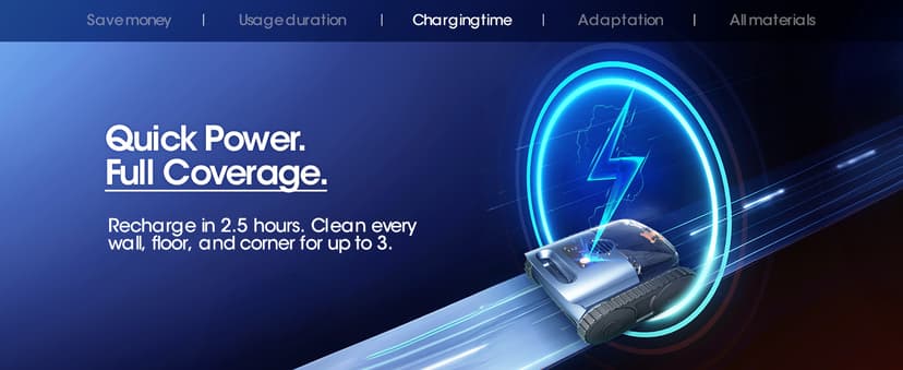 Cordless Robotic Pool Vacuum, Pool Cleaner with Track Drive & Sonar Navigation, 180W Brushless Motor, Wall & Waterline Climbing, 150-Min Runtime, for Inground & Above-Ground Pools up to 2150 Sq. Ft.