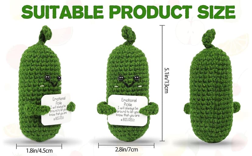 Hoedia Handmade Emotional Pickle Gift, Cucumber Crochet Doll Inspirational Gifts with Cards, Cute Knitted Funny Support Potato Friend Birthday Mothers Day Easter Basket Stuffers (Emotional Pickle)
