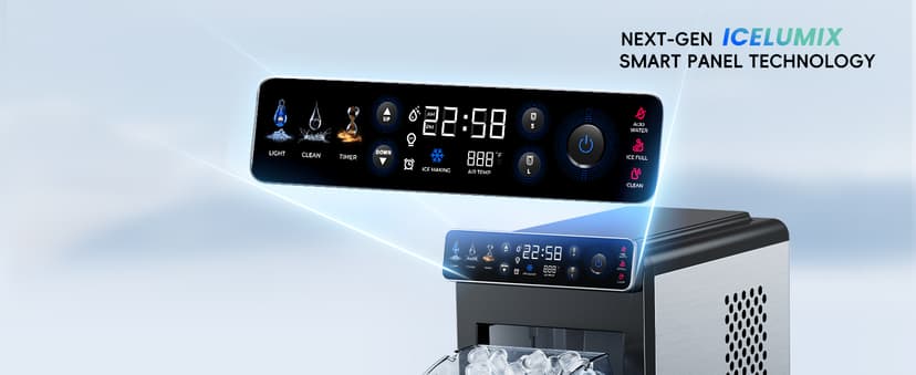 ecozy Ice Makers Countertop, Ultra Slim Design with Full-Color Panel, Internal Lights, 26 lbs/24H, Timer Ice Making, Two Ice Sizes, Portable Self-Cleaning Ice Machine for Home/Kitchen/RV