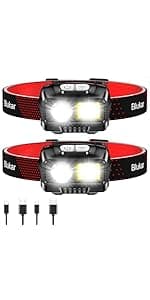 Blukar LED Headlamp Rechargeable,2000L High Lumen Super Bright Dimmable Headlight Flashlight with Motion Sensor- 8 Modes,Spotlight&Floodlight,IPX5 Waterproof for Camping,Hiking,Running,Fishing -2 Pack