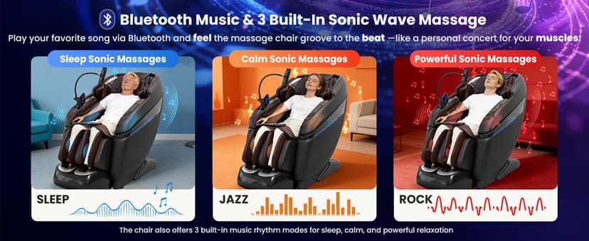 4D Music Rhythm Massage Chair Full Body, 2026 Unique Sonic Resonance Zero Gravity SL-Track Shiatsu Recliner with Knee Heating Blanket AI Voice Bluetooth Foot Roller Body Scan Airbags G9 Black