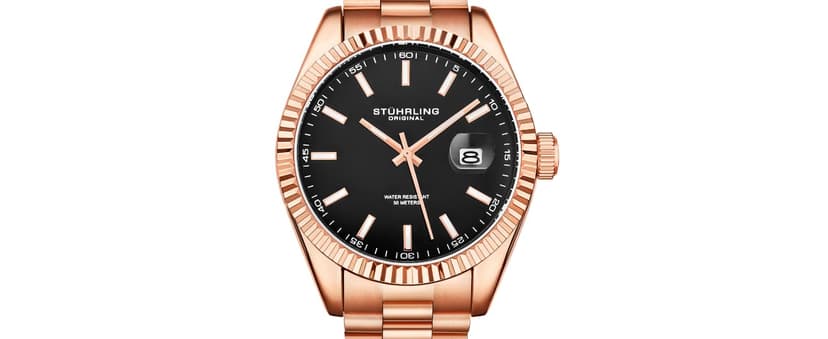 Stuhrling Original Men’s 40 mm Ultra-Slim Black Dial Dress Watch with Calfskin Leather Strap, Date Display – Minimalist Analog Wristwatch