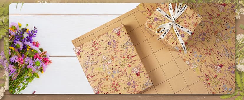 Tyzarglef Wild Flower Wrapping Paper Roll, 17 Inches x 32.8 Feet Kraft Floral Design Wrapping Paper for Women Girls Gifts, Birthdays, Weddings, Bridal Shower and Engagement B0F13926HD