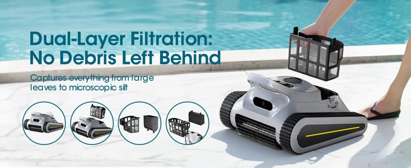 Pool Vacuum for Inground Pools & Above Ground Pool, Cordless Robotic Pool Cleaner with 180W Brushless Motor, 3-Hour Runtime, Wall-Climbing Pool Robot Scrubber for Pools up to 2150 Sq.Ft.