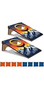 2PCS Mini Tabletop Cornhole Boards, 4.7" W x 7.7" L Wooden Desktop Toss Game with 8 Bean Bags, Portable Game Set for Travel Home