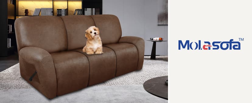 molasofa Recliner Sofa Covers - Leather Like Recliner Sofa 3 Seater Recliner Couch Covers for 3 Cushion Couch 8 Pieces Washable Stretch Reclining Sofa Slipcovers (Brown)