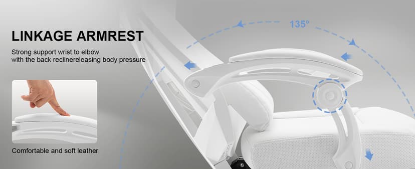 GTPLAYER Gaming Chair, Computer Chair with Mesh Back, Ergonomic Game Chair with Footrest, Reclining Game Chair with Adjustable Headrest and Lumbar Support for Gaming and Office (White)