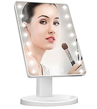 KOOKIN Lighted Vanity Makeup Mirror 16 Led Lights 180 Degree Rotation Lighted Mirror Touch Screen Adjusted Brightness Desk Mirrors USB Dual Supply Bathroom Beauty Cosmetic Mirrors (White)