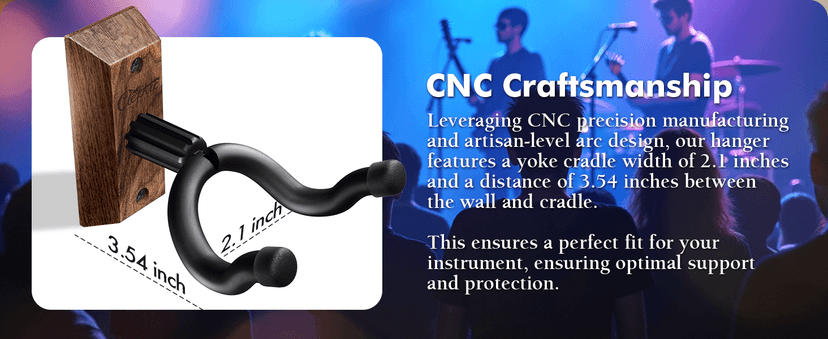 ClefArc Guitar Wall Mount - U-Shape Hardwood Guitar Hanger, Black Walnut Stand Wall Hangers, Pick Holders, Guitar Gifts for Guitarists, Guitar Accessories, with 6 Assorted Guitar Picks