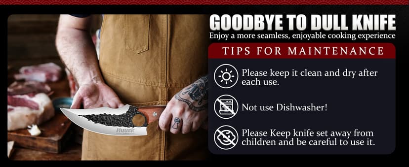 Huusk Butcher Knife Set Hand Forged Serbian Chef Knife Viking Boning Knife Cleaver Knife 3PCS Kitchen Knife Set for Meat Cutting Home & Outdoor Cooking BBQ Knives Gift for Men