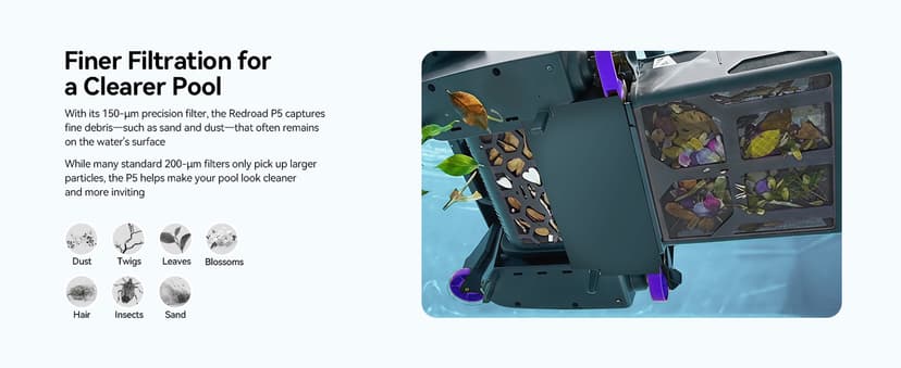 Solar-Powered Robotic Pool Surface Skimmer Cleaner with 24/7 Continuous Cleaning and Re-Engineered Twin Salt Tolerant Motors, Dual Charging,Smart Obstacle Avoidance, 150-um Filtration
