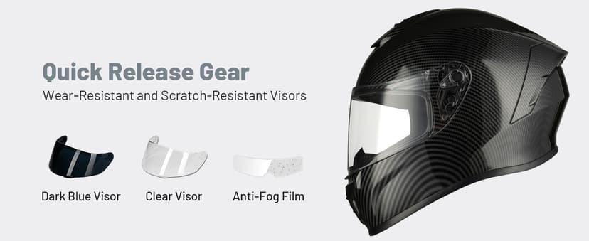 Favoto Full Face Motorcycle Helmet DOT Approved, Cascos para Motos Snowmobile Dirt Bike Helmet for Adults Men Women, Anti-Fog Film Included, Carbon Fiber, L