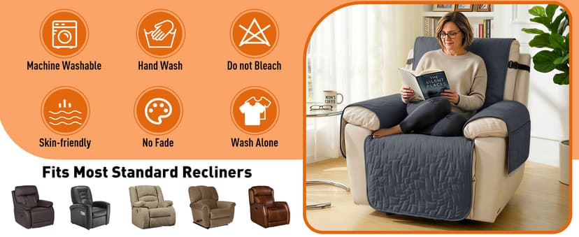 100% Waterproof Recliner Chair Covers,Non-Slip Chair Cover Dog Furniture Protector Recliner Covers Washable Slipcover with Pocket,Elastic Straps for Pets,Dogs,28",Coffee
