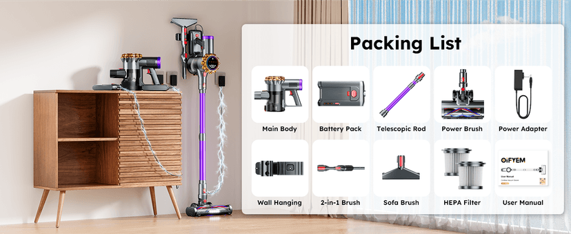 Cordless Vacuum Cleaner,Upgraded 550W 45KPA 60Mins Vacuum Cleaners for Home,Self-Standing Stick Vacuum with LED Display,8 in 1 Lightweight Anti-tangle Wireless Vacuum for Pet Hair Carpet Hard Floors