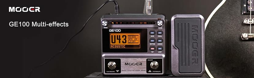 MOOER GE100 Multi-Effects Guitar Pedal with 80 Presets, 66 Effects, Loop and 40 Drum Rythm. Distortion, Expression Volume Wah Pedal, Tap Tempo, Headphone Out, LED Screen, Tuner