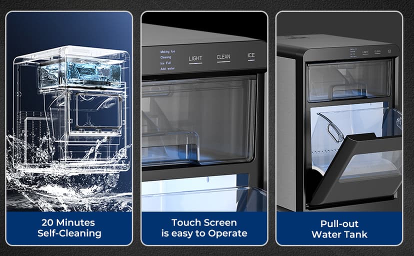 Antarctic Star Nugget Ice Maker Countertop - 44LB/Day, Self-Cleaning Portable Ice Machine with LED Display, 10-15 Minute Fast Ice Making for Home/Office/Bar