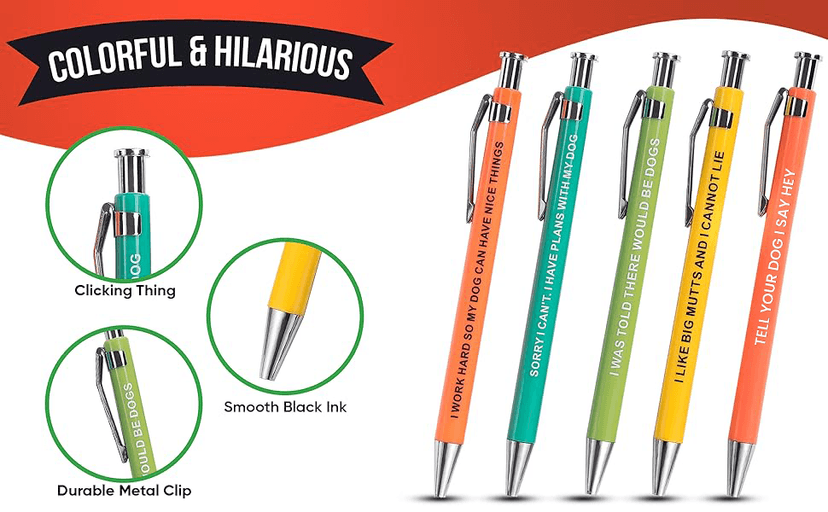 Funny Dog People Pens - Black Ballpoint Gag Gift Set for Dog Parents, Vet Techs, Pet Owners, and Coworkers