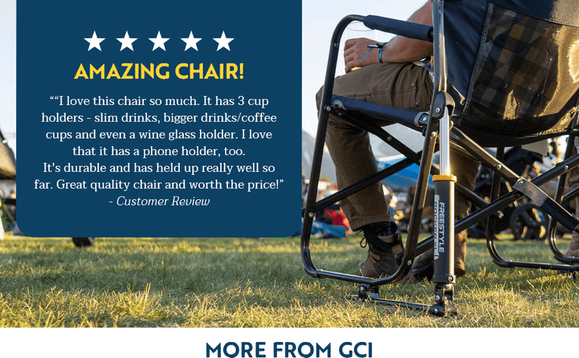 GCI OUTDOOR Freestyle Rocker XL with Side Table Camping Chair | Portable Folding Rocking Chair with Solid, Durable Armrests, Drink Holder & Comfortable Backrest — Red