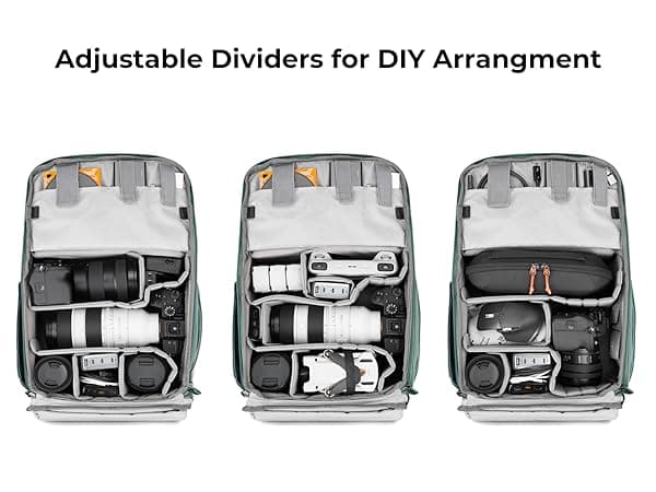 K&F CONCEPT 20L Camera Case for Photographers Large Capacity PU Leather Camera Bags with Raincover, 15.6 Inch Laptop Compartment for Camera Drone Bags