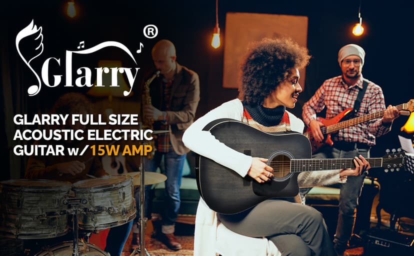GLARRY Full Size 6 Strings Acoustic Electric Guitar Beginner Kit w/ 15W Amp, Cutaway 41 Inch Electric Acoustic Guitar w/Inbuilt Tuner, Bag, Strap, Picks, Strings, Basswood Guitarra, Distressed Black