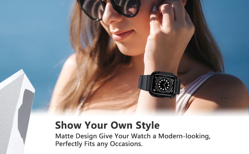 OROBAY Rugged Band Compatible with Apple Watch Band 45mm/44mm/42mm with Case, Shockproof Strap for iWatch SE3 SE2 SE Series 9/8/7/6/5/4/3/2/1 with Bumper Case Cover Men Women, Matte Black