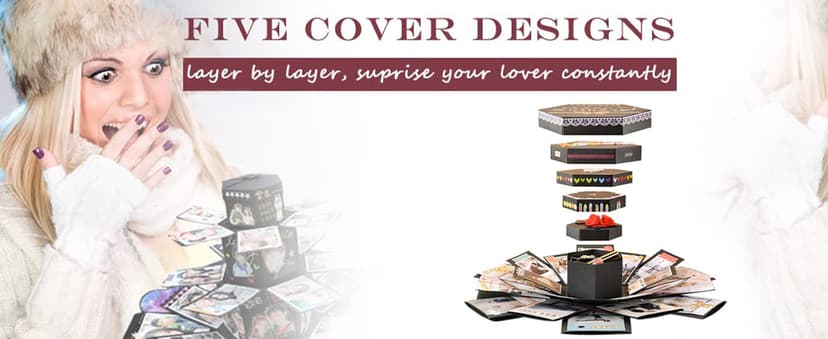 RECUTMS Explosion Box DIY Scrapbooking Set Handmade Photo Album Mothers Day Gifts,Gift Box with 6 Faces for Christmas Gift Wedding Memory Book (6 Sides)