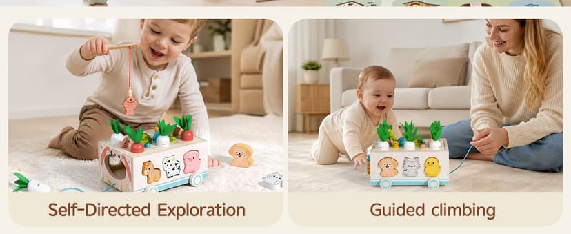 with Fishing Game, Pull-Along Storage Cart, Gears & Play Mat for Fine Motor Play First Birthday Gift for Boys & Girls Ages 1+ Fajiabao Wooden Montessori Toys for 1 Year Old, 7-in-1 Farm Activity Toy B0GL66PD6W