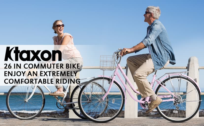 26" Beach Cruiser Bike, Commuter Bicycle, 7 Speed/Linear Pull Brakes/Widen Seat Men & Women Bike, Adult and Teens Bicycle for Urban Commuter