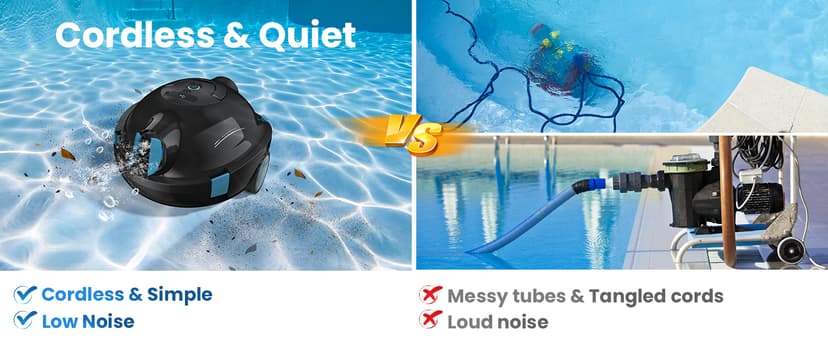 Y10 Cordless Robotic Pool Cleaner, Automatic Pool Vacuum - Ultra Long Battery Life, Powerful Suction, Self-Parking, Lightweight for Above/Inground Pools Up to 65ft/1100 Sq.Ft (Obsidian)