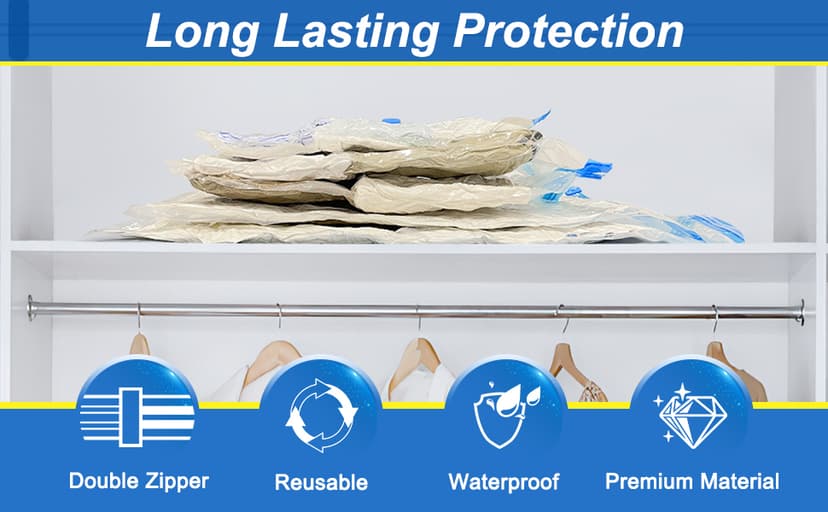 16 Pack Vacuum Storage Bags with Hand Pump, 4 Jumbo + 4 Large + 4 Medium + 4 Small Plastic Packaging Bags, 80% Space Saver Vacuum Seal Bags for Clothing, Travel Lugggage, Blankets, Comforters