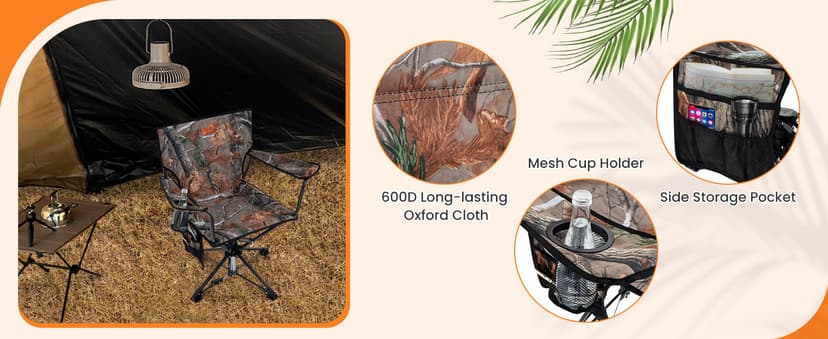 Goplus 360° Swivel Hunting Chair, Folding Hunting Blind Chair for Adults with Cup Holder & Carrying Bag, Lightweight Portable Camping Chairs for Lawn Fishing Picnic Beach Outdoor