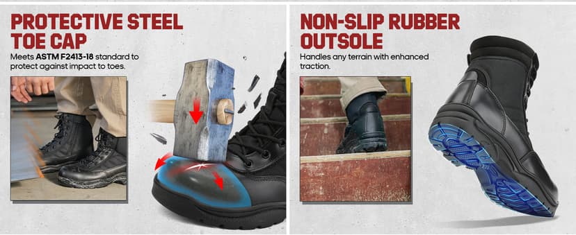 NORTIV 8 Steel Toe Boots for Men Safety Industrial & Construction Military Work Boots Slip Resistant ASTM F2413-18, TROOPER-STL