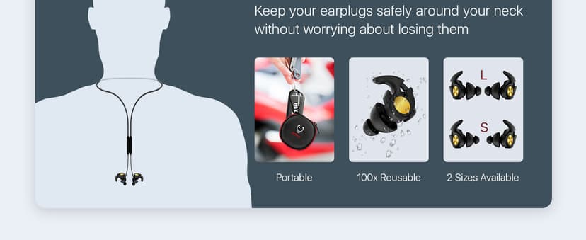 Motorcycle Ear Plugs with Lanyard, Wind Noise Reduction Keep Comms Clear & Comfort Under Helmet, Reusable Earplugs for Motor, Motorbike, Touring, Racing, Riding - 2 Sizes Hearing Protection, 27dB