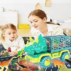 Dinosaur Truck Toys for Kids 3-5, Triceratops Car Toy with 15 Dino Figures,Large Activity Play Mat, Dinosaur Eggs, Dinosaur Play Set for Boys and Girls,Christmas Xmax,Stocking Stuffers