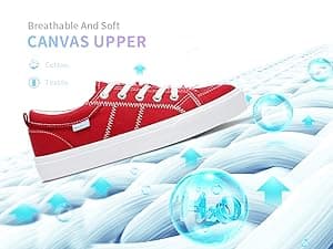 Obtaom Women's White Play Fashion Sneakers Cute Lace up Canvas Shoes Low Top Washed Canvas Flat for Lady