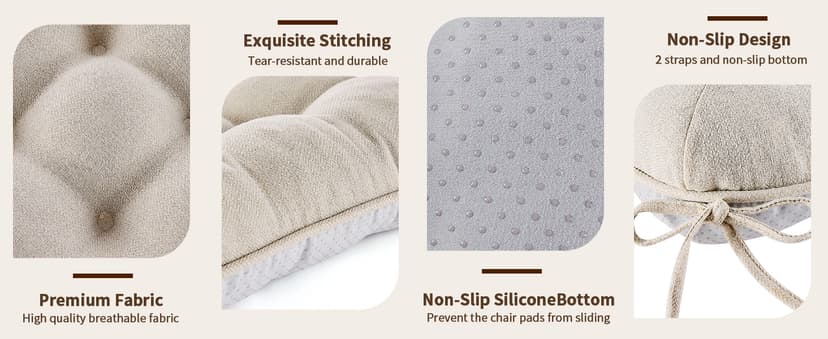 BETU Chair Cushions for Dining Chairs Set of 4,3.5" Thick Kitchen Table Chair Pads with Ties,Non Slip Backing and Covers, Seat Cushion for Dining Room,Bar,Patio Chairs,15.5"X15.5"X3.5",Beige