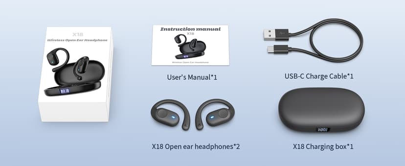 Eigsupia Open Ear Headphones, Bluetooth Headphones 5.3 Sports with Smart Digital Display, 36H Playtime, IP54 Waterproof, Wireless Earbuds Lightweight Design Fit Cycling, Running, Workout (Black)