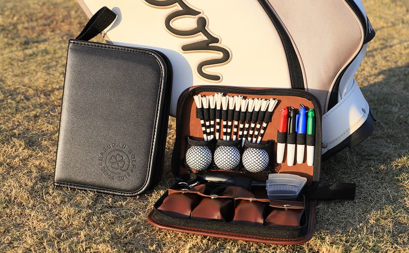 Golf Accessories for Men and Women, Golf Gifts for Him with Leather Case, Golf Brush, Golf Balls, Golf Tees, Golf Ball Clamp, Golf Divot, Golf Ball Line Marker Tool,Golf Ball Marking Stencils
