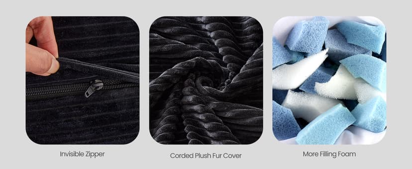 Bean Bag Chairs for Teens, 3FT Bean Bag with Memory Foam Filling, Bean Bag Chairs with Plush Microfiber Removable Cover, Cozy Sofa for Reading, Gaming- Black