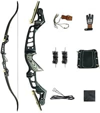 Black Hunter Recurve Bow and Arrow Set, GLURAK 60'' Wooden Takedown Recurve Bows Package, Archery Bow Kit for Target Practice and Hunting, Right Hand, 25-50 Lbs
