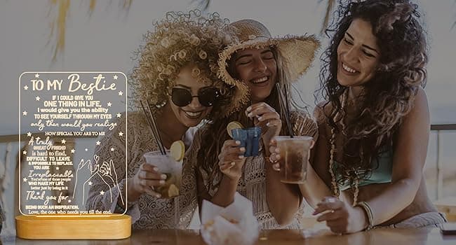 to My Bestie Gifts,3D Illusion Lamp I Love You Friends Night Light for Best Friend Sister Boys & Girls Women BFF Birthday Holiday, Soft Warm White Colors LED Wooden Table Lamp