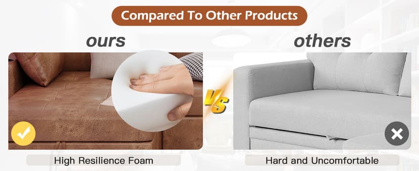 JFHID Leather Sleeper Sofa Couch with Pullout Bed, 80'' Sofa Bed Pull Out Couch with Reversible Storage Chaise, Sectional Couches with USB Charging Ports&Cup Holders for Living Room, Brown