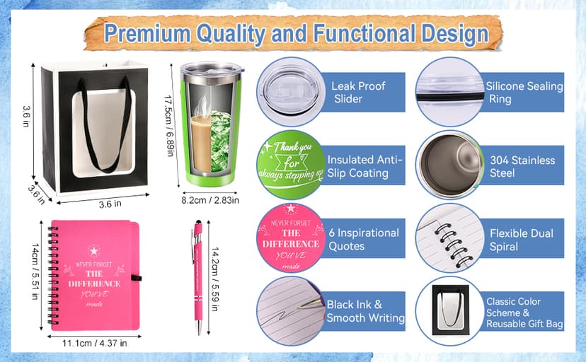 6 Set/36 Pcs Teacher Employee Appreciation Gifts Bulk - 20 Oz Insulated Tumblers, Steel Straw & Cleaner, Gift Bag, Inspirational Notebook, Motivational Pen - Thank You Gift for Coworker, Nurses B0GVYGNVQM
