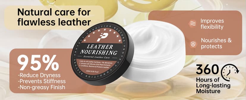 Leather Conditioner - 2 Pack, All-In-One Leather Care Treatment for Couch, Sofa & Furniture, Restores Softness & Shine, Safe for Shoes, Boots, Purses, Car Interior & Leather Seats, Family & Pet Safe