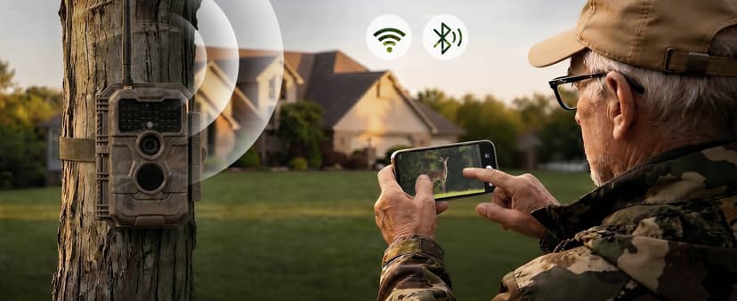 GardePro E6 WiFi Trail Camera (Non-Cellular), Stable WiFi with External Antenna, On-Site App Viewing, 64MP 1296P HD, No-Glow Night Vision, Motion Activated Waterproof Game Camera
