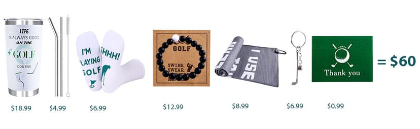 Golf Gifts for Men - 9PC Set: Tumbler, Towel, Socks, Key Chain, Bracelet, Thanks Card; Gift Box; Perfect for Golfer, Dad, Christmas
