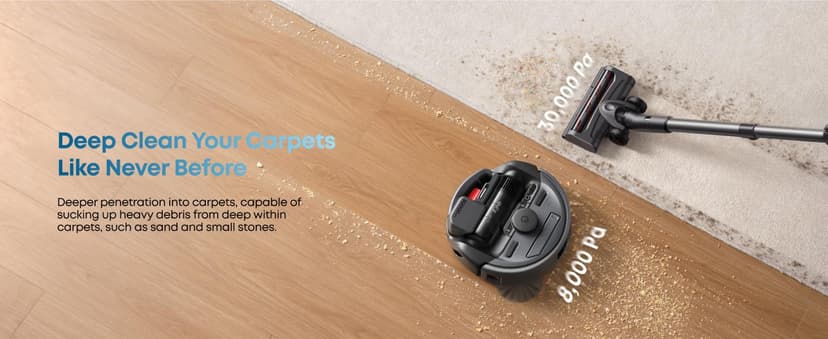 eufy Robot Vacuum 3-in-1 E20,with Versatile Stick and Handheld Vacuum Cleaner Combo,Self Emptying Up to 75 Days,Max 30,000Pa,Smart Obstacle Avoidance,Pro-Detangle,Ideal for Carpet,Crevices,Stairs