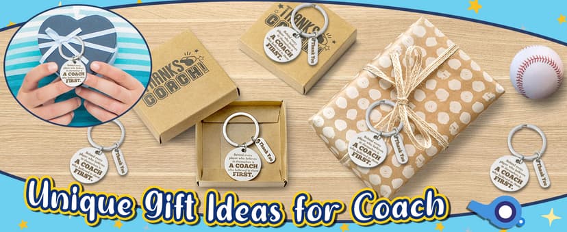 WATINC Coach Appreciation Keychain Gift Set, 4Pcs Sport Match Cheer Keychains Keepsake Present with Thank You Packaging
